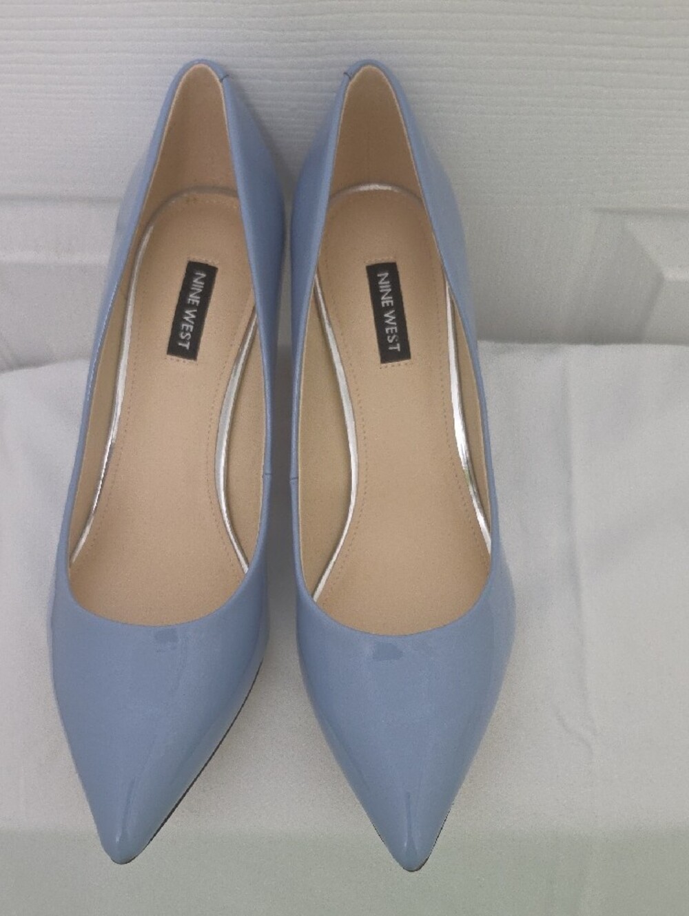 Nine West Ezra. Patent Pointed-Toe Pump in Light Blue